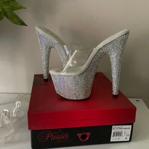 New in box Rhinestone Pleaser clear strap heels